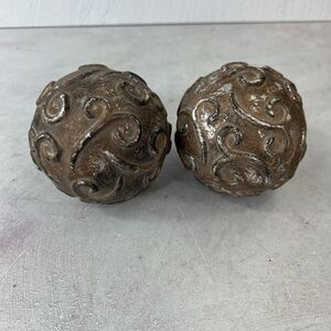 Vintage MCM‎ Ceramic Decorative Balls Rustic 3.75“ Set Of 2